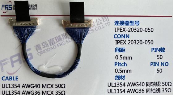 50 Assemblée de câble coaxial de liaison de micro de Pin Awg 36 0.5mm LVDS TV