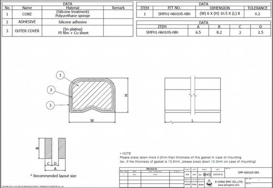 garniture de armature conductrice de 10.5mm électronique, AU EMI Shielding Gasket