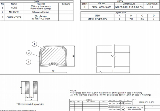 L'appartement conducteur d'EMI Foam Gasket 14.5mm d'électrodéposition de SN a ridé