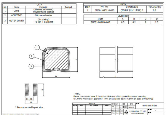 SMT EMI Foam Gasket Conductive SMF protégeant l'électrodéposition d'Au