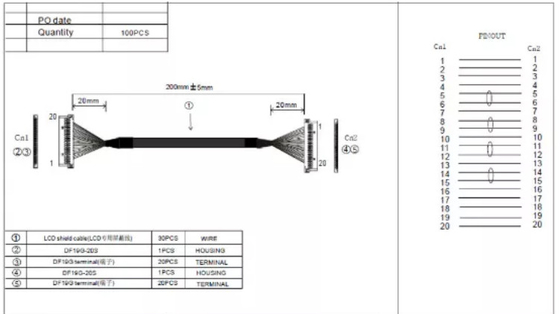 harnais 30AWG 20 Pin Cable Laptop Screen de fil de 0.3mm LVDS